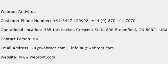 Webroot Antivirus Phone Number Customer Service