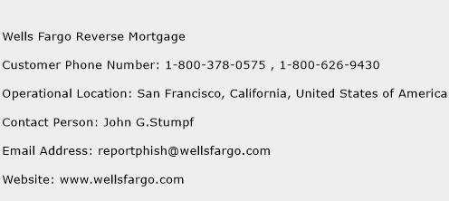 Wells Fargo Reverse Mortgage Phone Number Customer Service