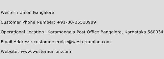Western Union Bangalore Phone Number Customer Service