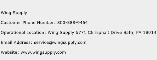 Wing Supply Phone Number Customer Service