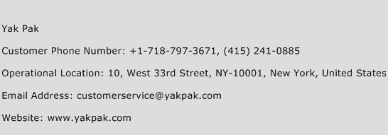 Yak Pak Phone Number Customer Service