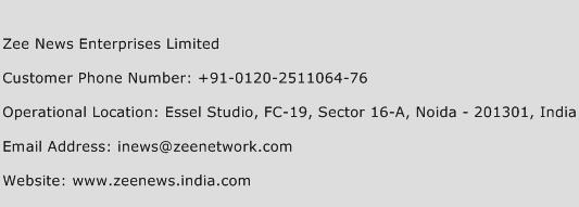Zee News Enterprises Limited Phone Number Customer Service